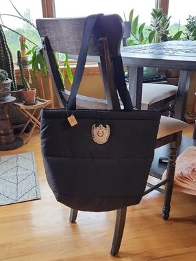 VS Pink Quilted Black Tote Bag with Crest Patch